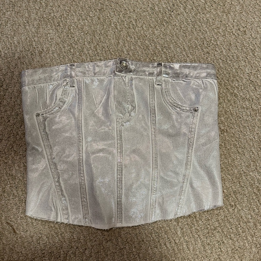 Zara silver denim top